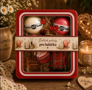 Plechový box – aroma sada a bomby do koupele 2x 110 g – babička