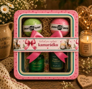 Plechový box – aroma sada a bomby do koupele 2x 110 g – kamarádka
