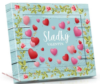Sladký Valentýn - Plněné čokoládové lodičky s ořechy 125g (modré dřevo s růžemi)
