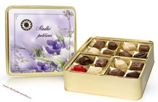 Fialové květy - výběr belgických pralinek v plechové dóze 400g