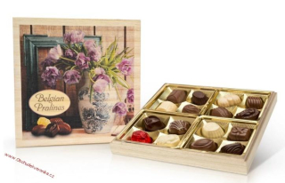Tulipány - belgické pralinky v dřevěné dóze 200g
