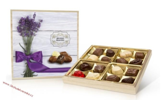 Levandule - belgické pralinky v dřevěné dóze 200g