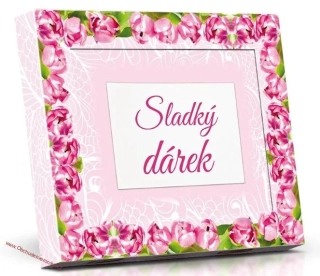 Sladký dárek - Plněné čokoládové lodičky s ořechy 125g (růžové tulipány)