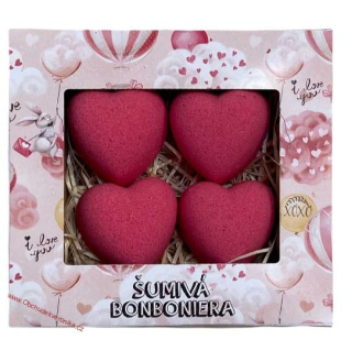 Šumivá bonboniéra 4×30 g – sada šumivých a pěnivých bomb – srdce