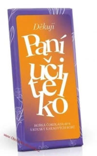 Děkuji, paní učitelko - Hořká čokoláda 60% s kousky kakaových bobů 100g - DMT 21.02.2026
